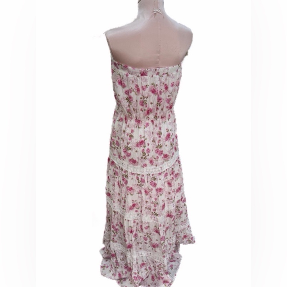NWOT Strapless Pink Floral rose design maxi Dress - Picture 5 of 6